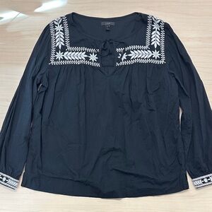 J Crew long, sleeved blouse, white embroidery, size medium excellent condition